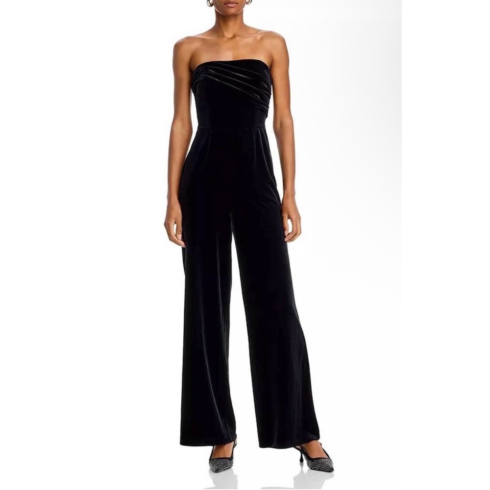 NWT STEVE MADDEN swanilda velvet wide leg jumpsuit in‎ black Sz Small $129